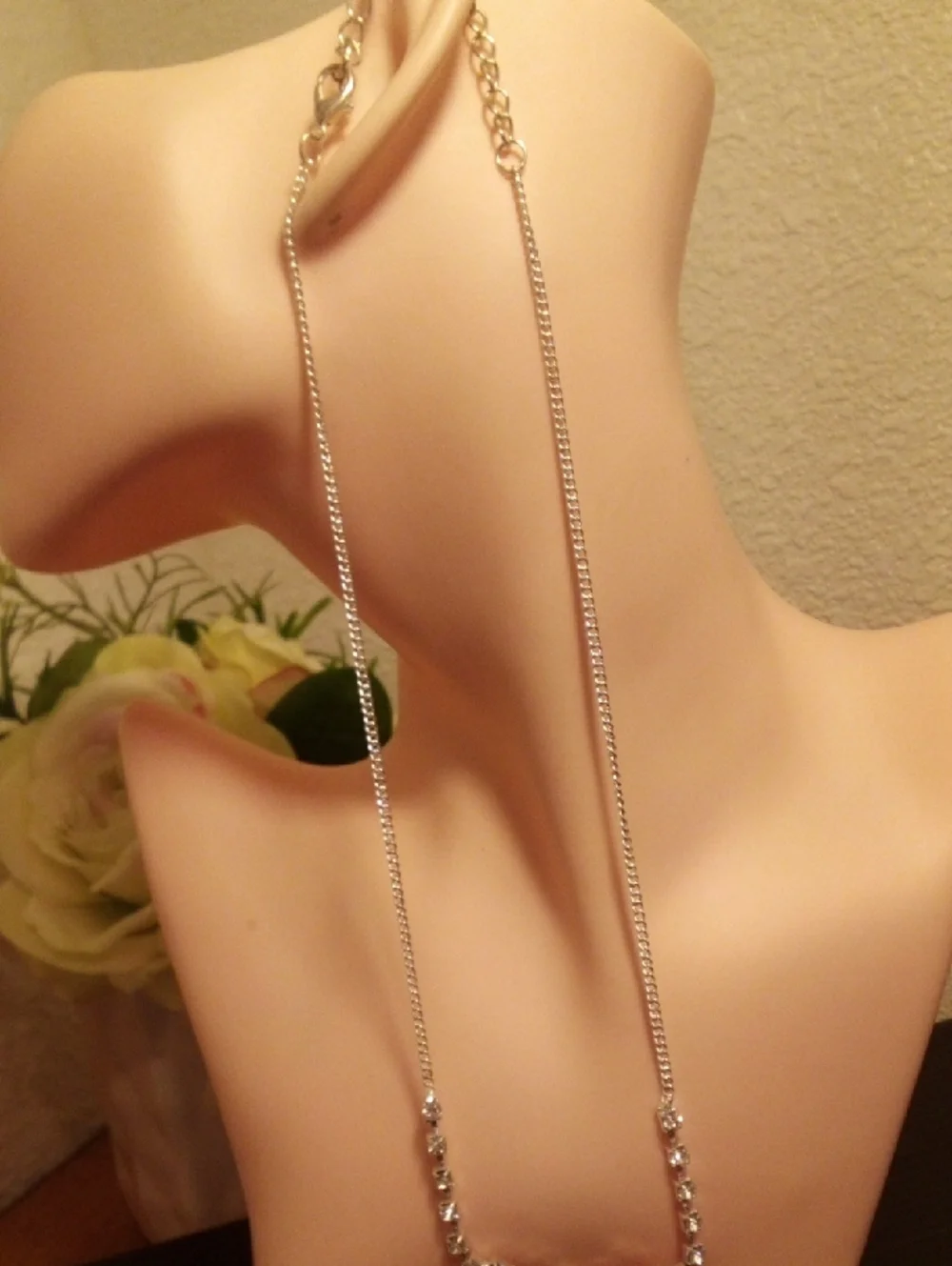 Silver Crystal V-Shaped Pendant Necklace - Women Jewelry